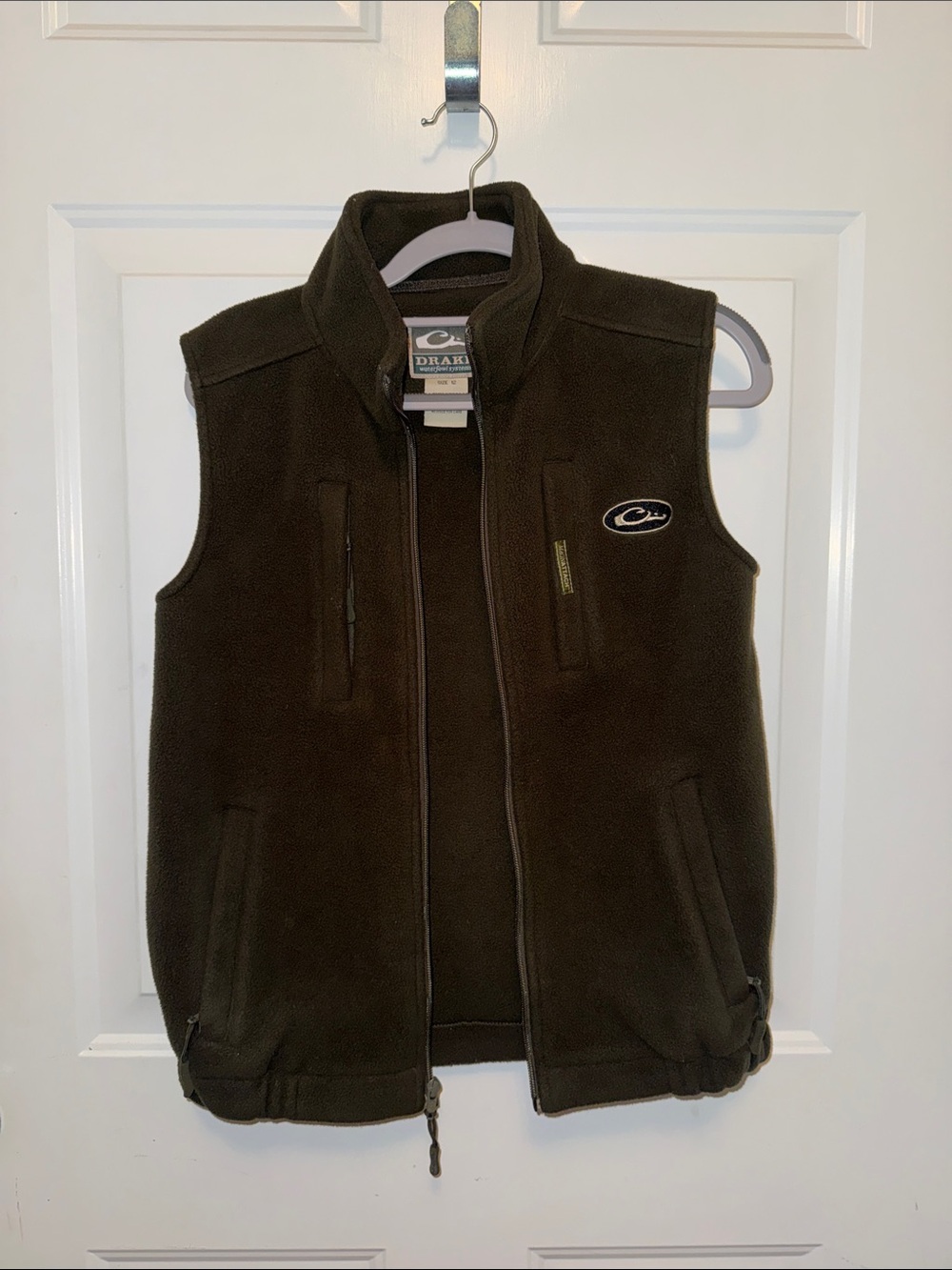 Drake Dark Olive Fleece Vest - youth size 12 Zip Front Layering